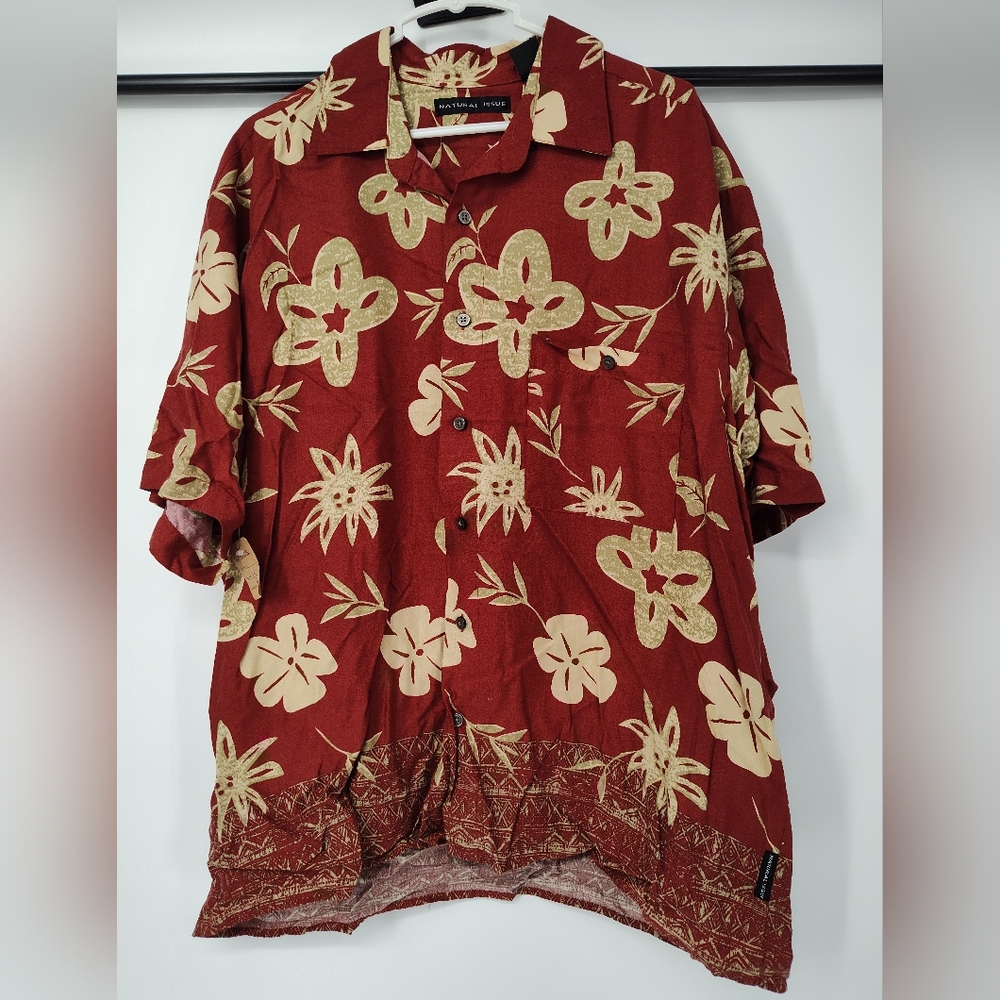Natural Issue Tropical Red Floral Men's Shirt Size Large